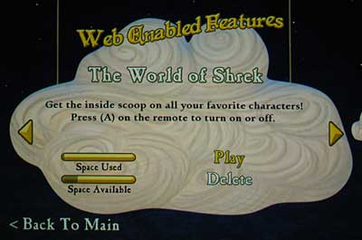 The character biographies Web-enabled feature selection screen on 'Shrek the Third'