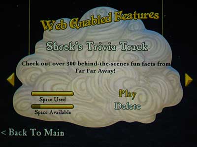 The trivia track Web-enabled feature selection screen on 'Shrek the Third'